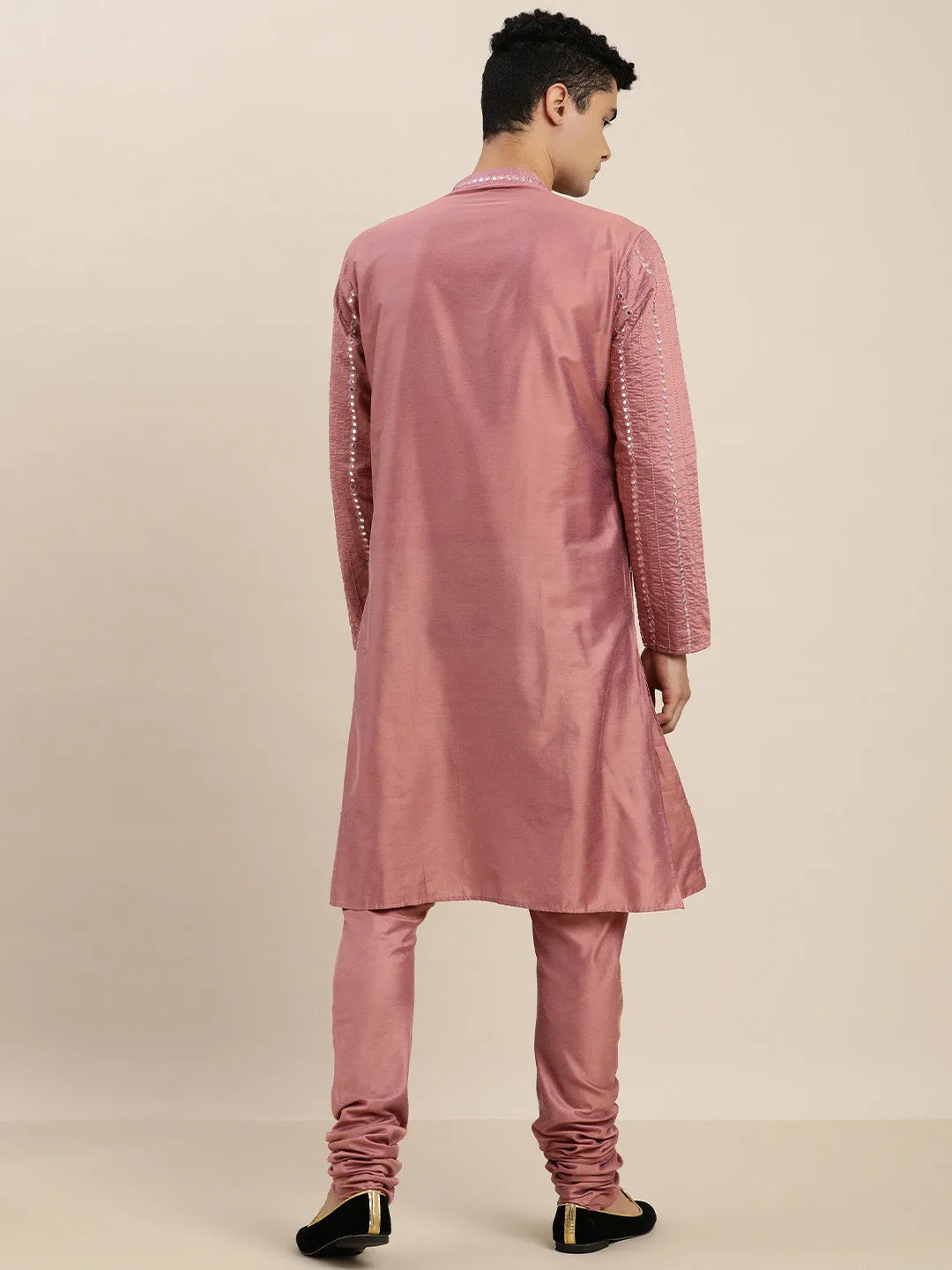 Jashvi Men's Onion Pink Mirror Kurta Pyjama Set