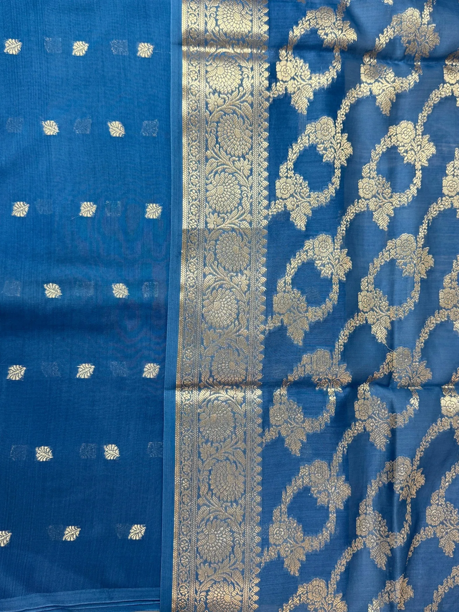 Midnight Blue Pure Chanderi Silk 3-Piece Kurta Sets