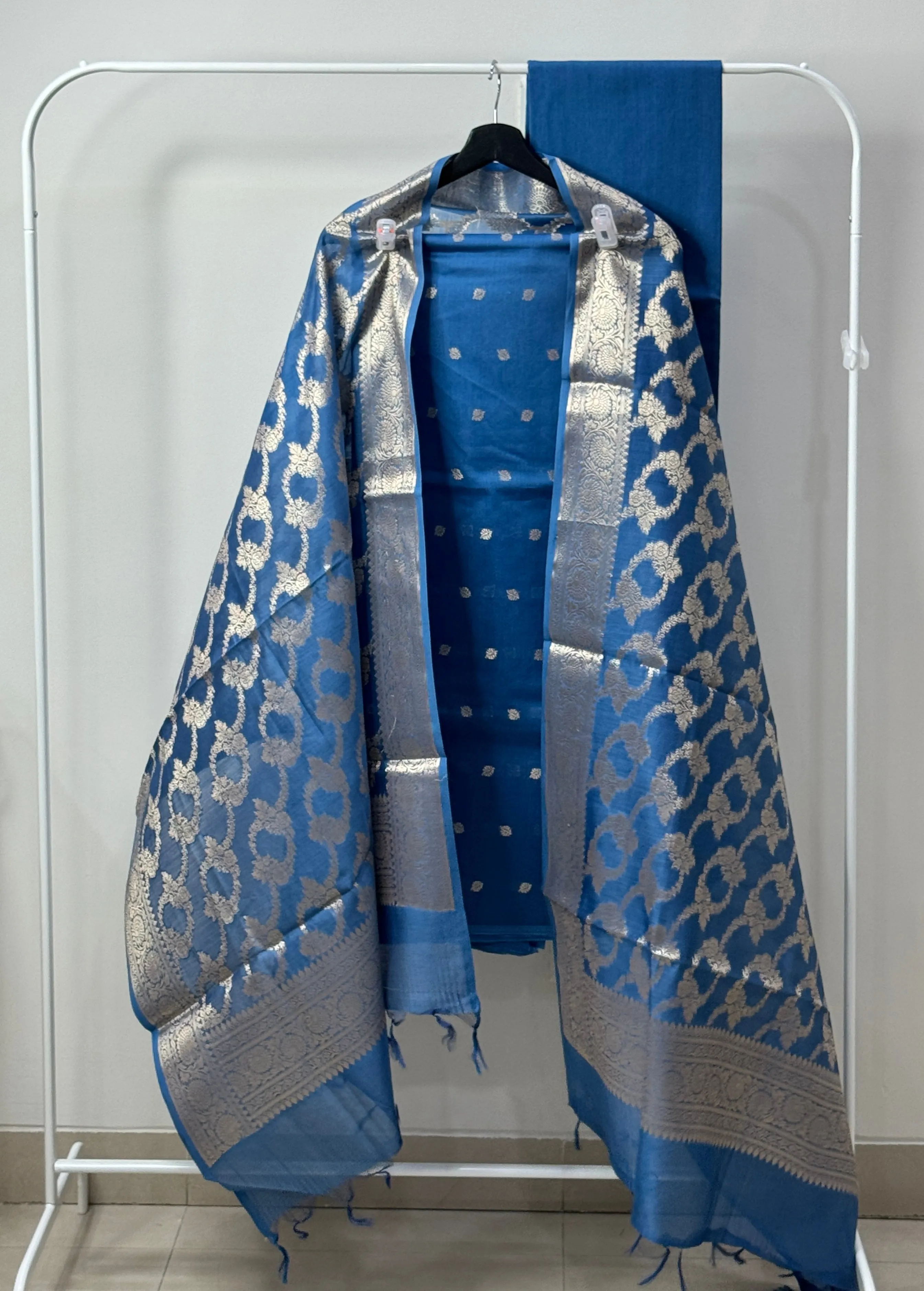 Midnight Blue Pure Chanderi Silk 3-Piece Kurta Sets