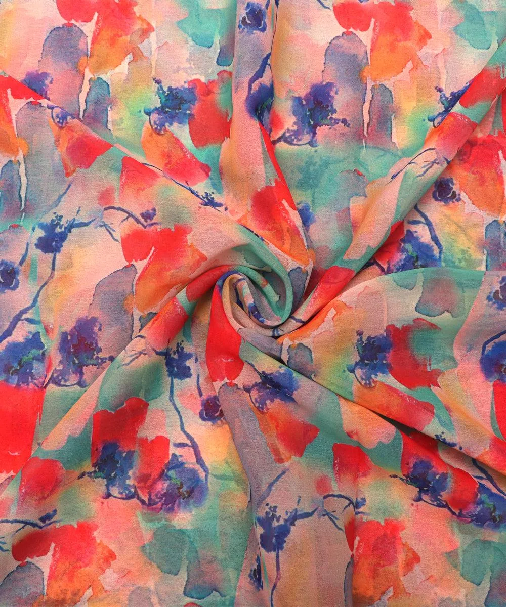 Multi Colour Abstract Print Georgette Fabric