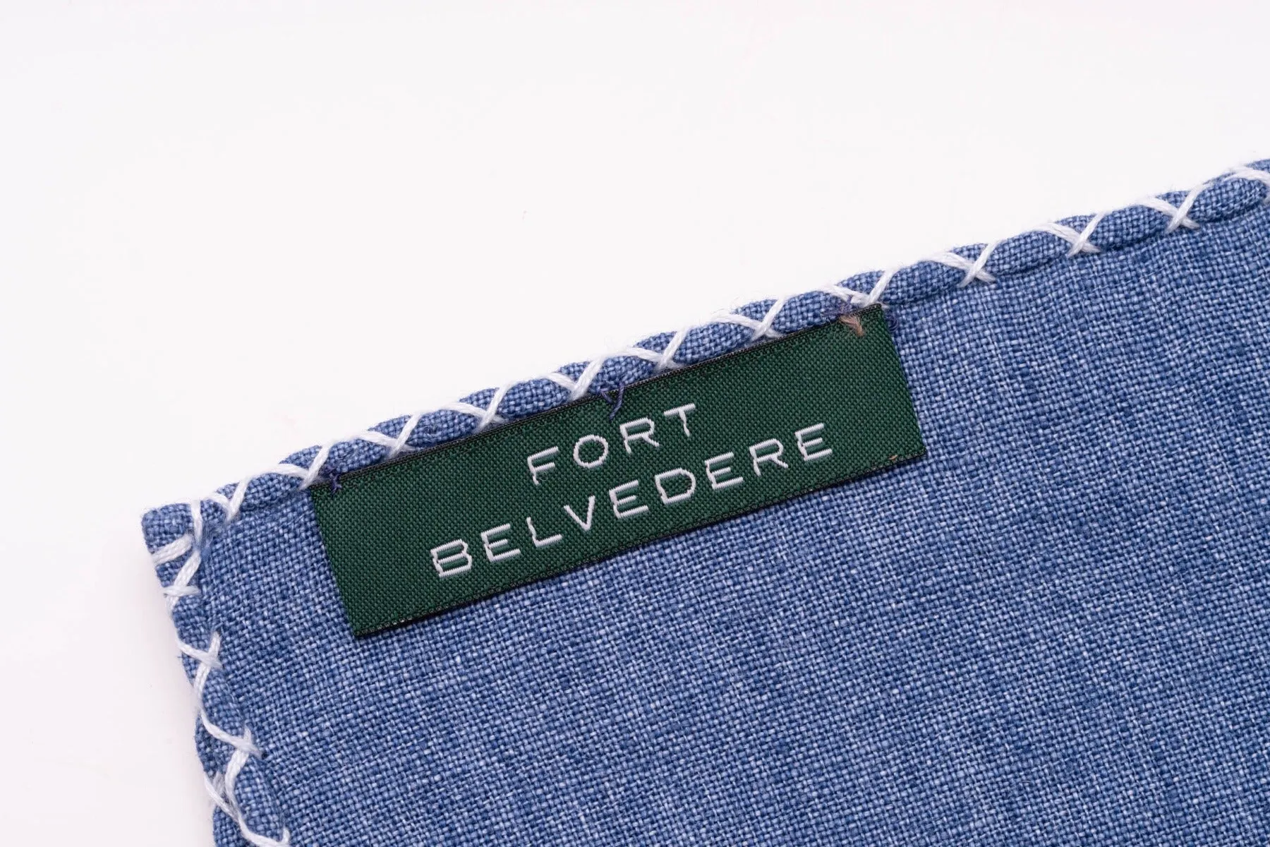 Pale Blue X-Stitch Edge Two-Tone Linen Pocket Square