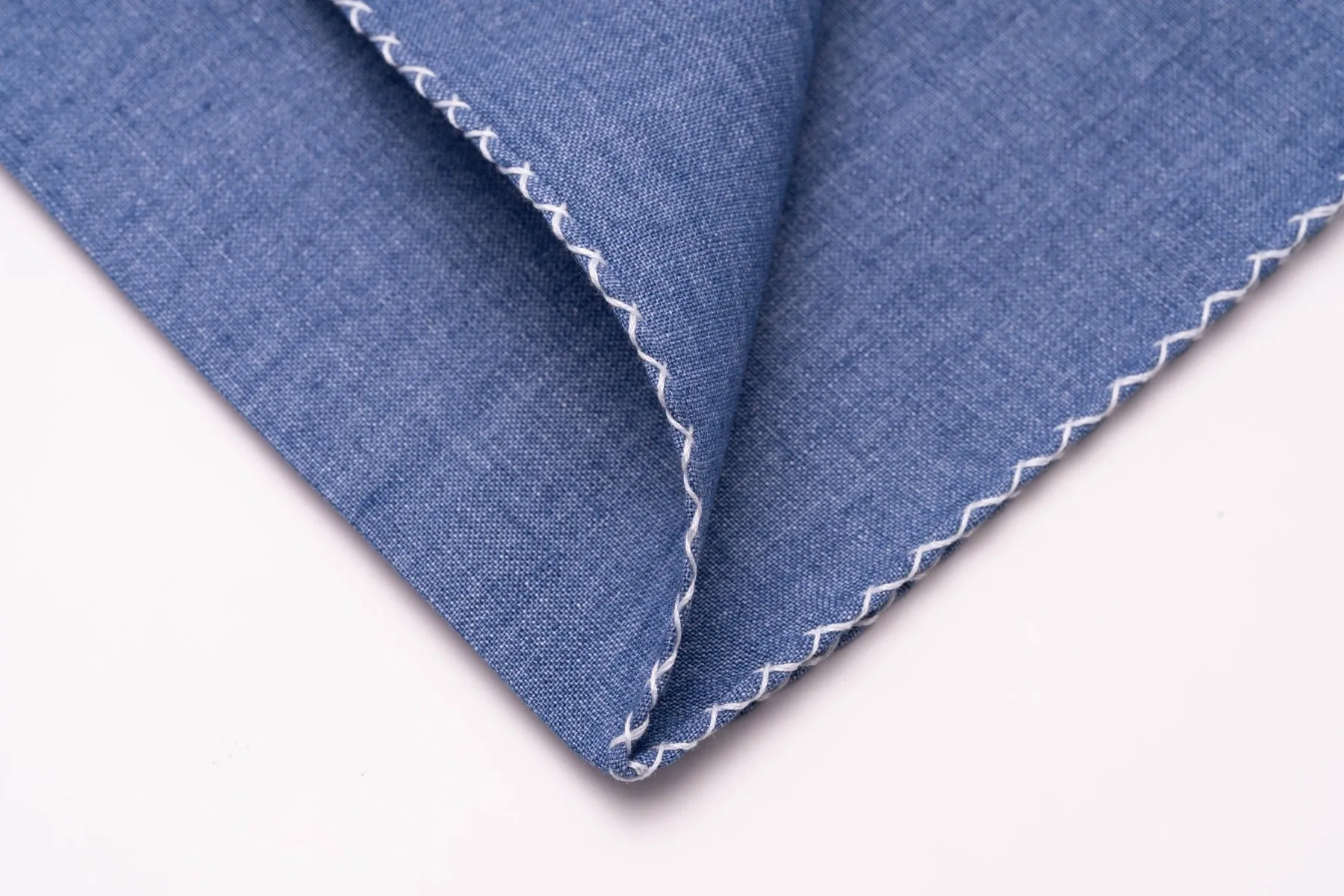 Pale Blue X-Stitch Edge Two-Tone Linen Pocket Square