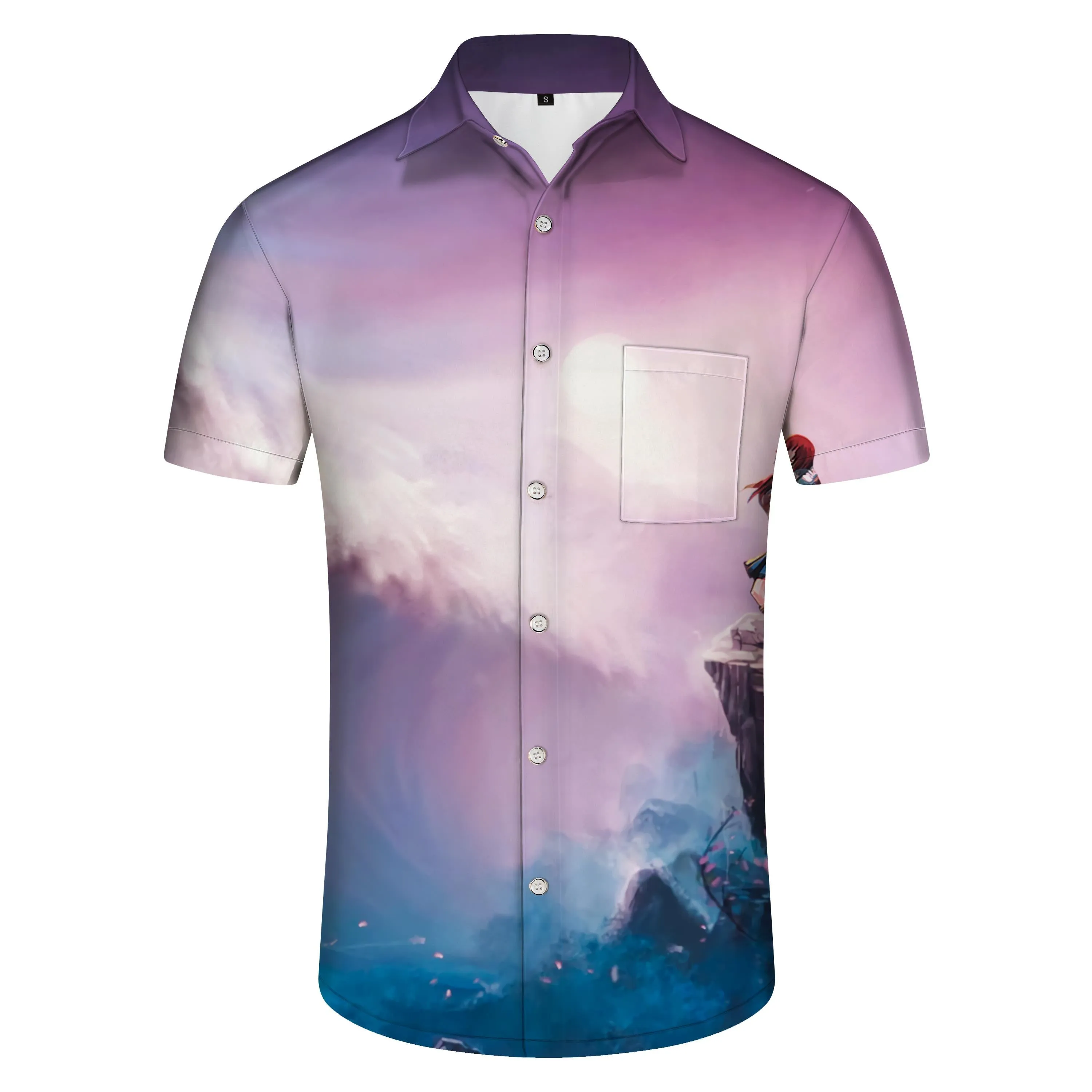 Pink Moon Mens Hawaiian Shirt Short Sleeve Button Down Casual Shirt Perfect for Summer Beaches