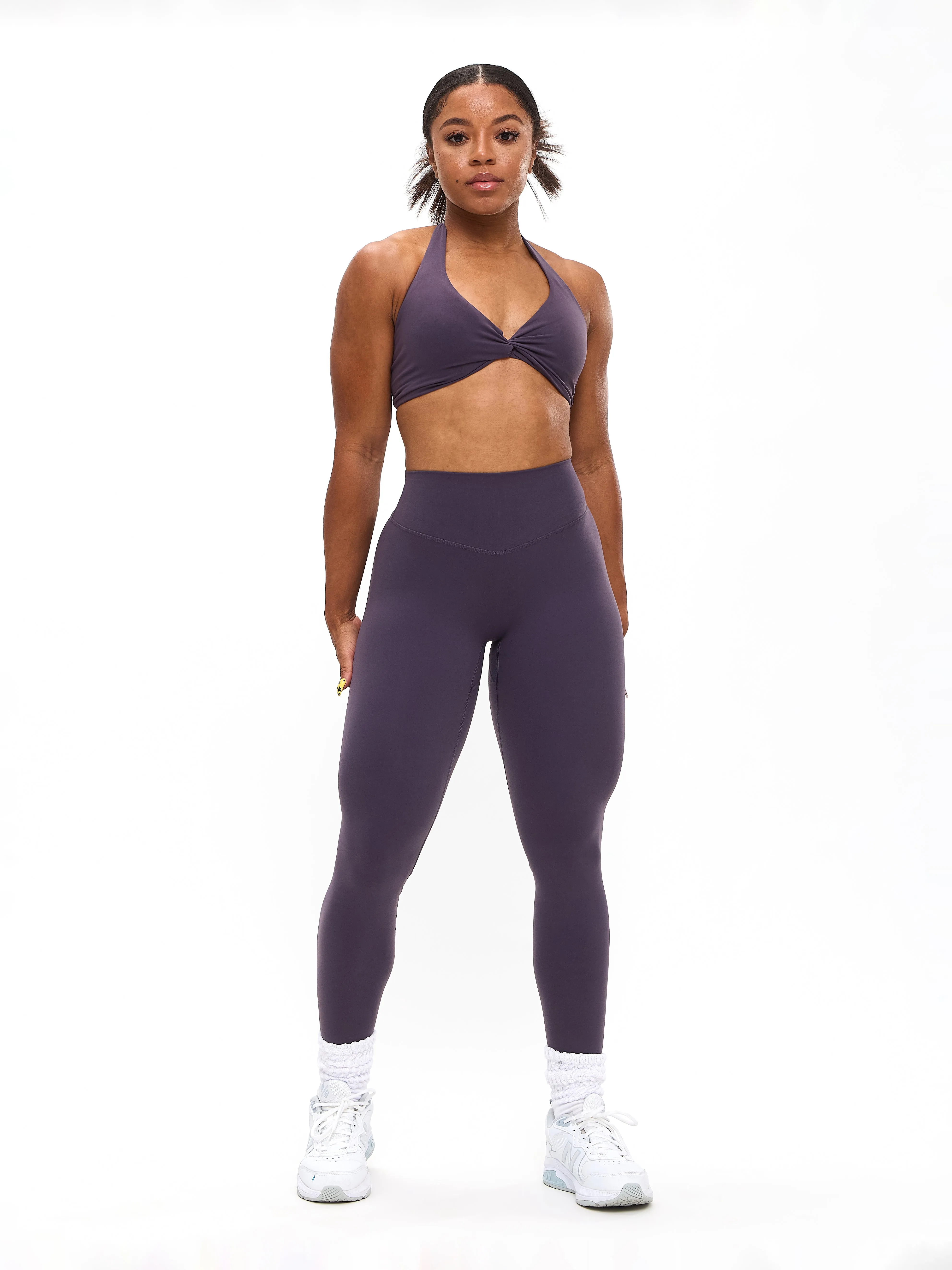 Poshknit Twist Halter Sports Bra - Purple Shadow