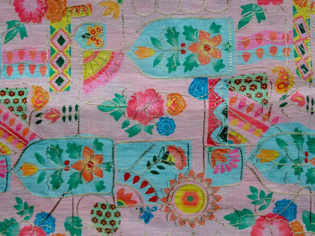 Precut of 1.5 Meter Baby Pink Traditional Digital Print Heavy Zari Embroidered Mulberry Silk Fabric