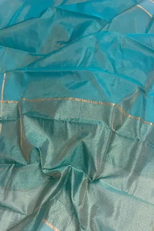Pure Tissue Silk Blue Chanderi Handloom Saree: Elegant and Timeless