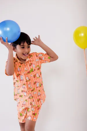 Rabbit and Turtle Peach  cotton Co-ord Set for Boys | Handblock Printed Boys Outfits | shirt and short set for kids