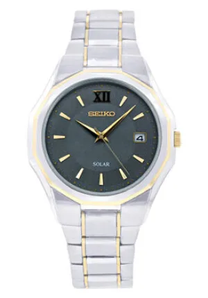 Seiko Solar Gray Dial Two-tone Stainless Steel Men's Watch SNE166