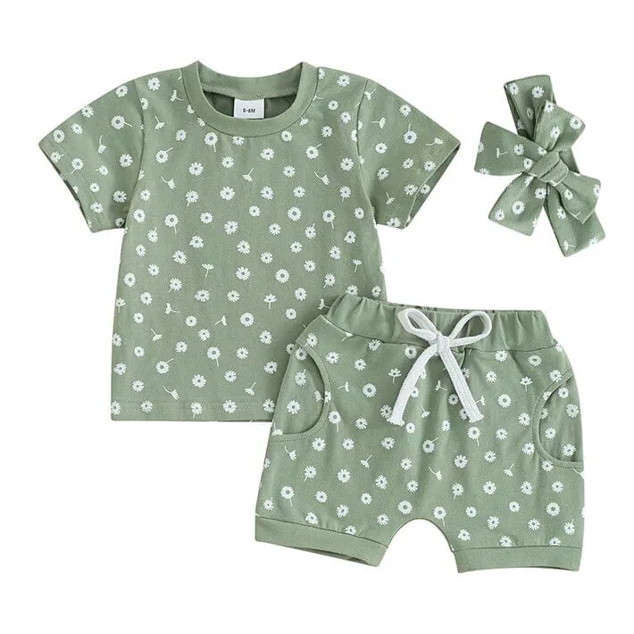 Short Sleeve Floral Shorts Baby Set