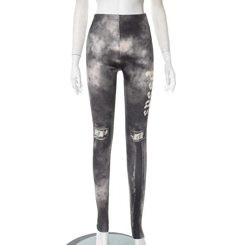 Tie dye contrast long sleeve gloves zip-up pant set
