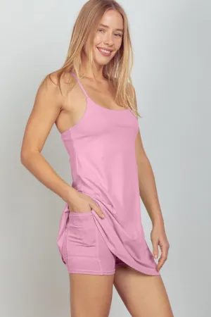 Very J Sleeveless Active Tennis Dress With Unitard Liner