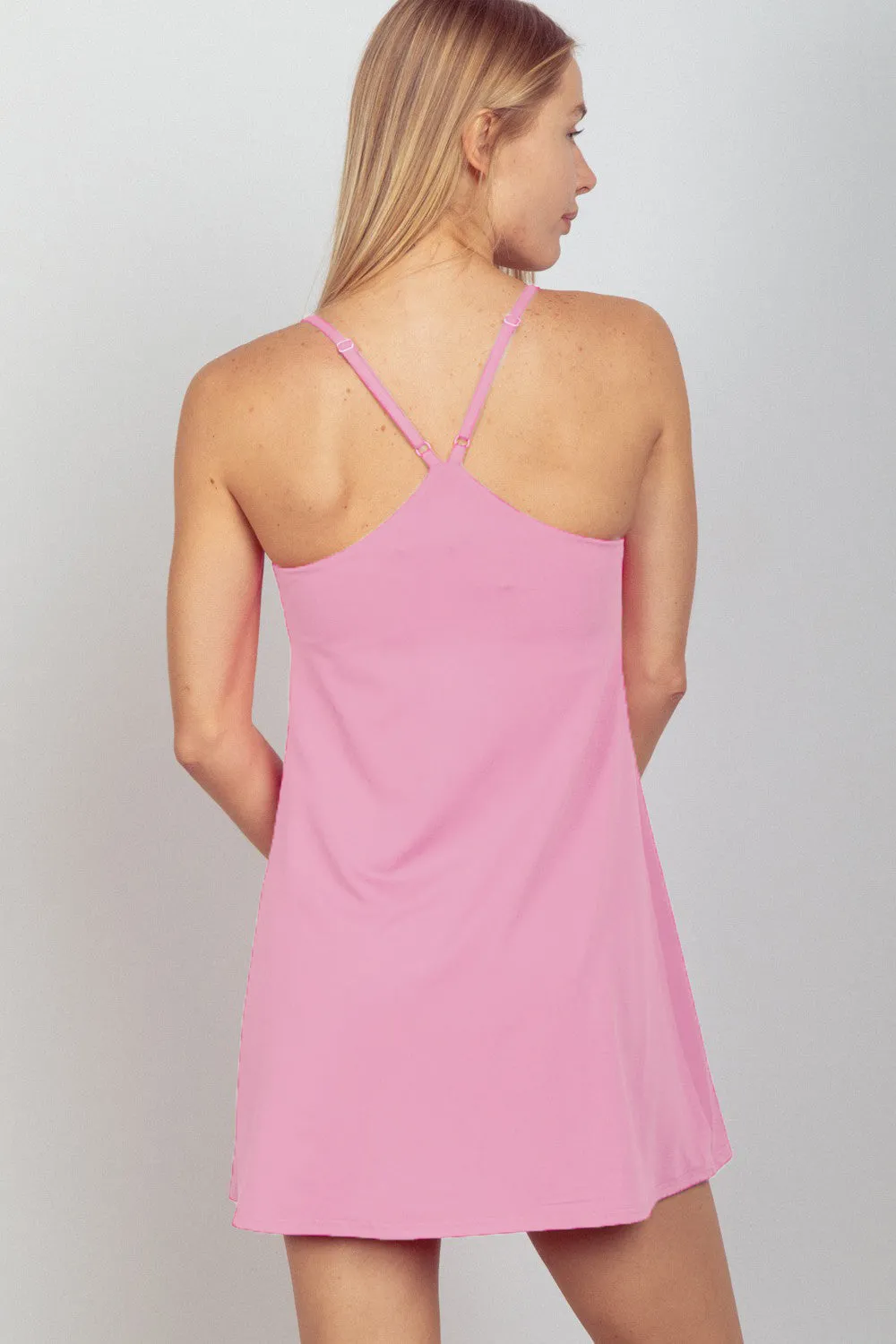 Very J Sleeveless Active Tennis Dress With Unitard Liner